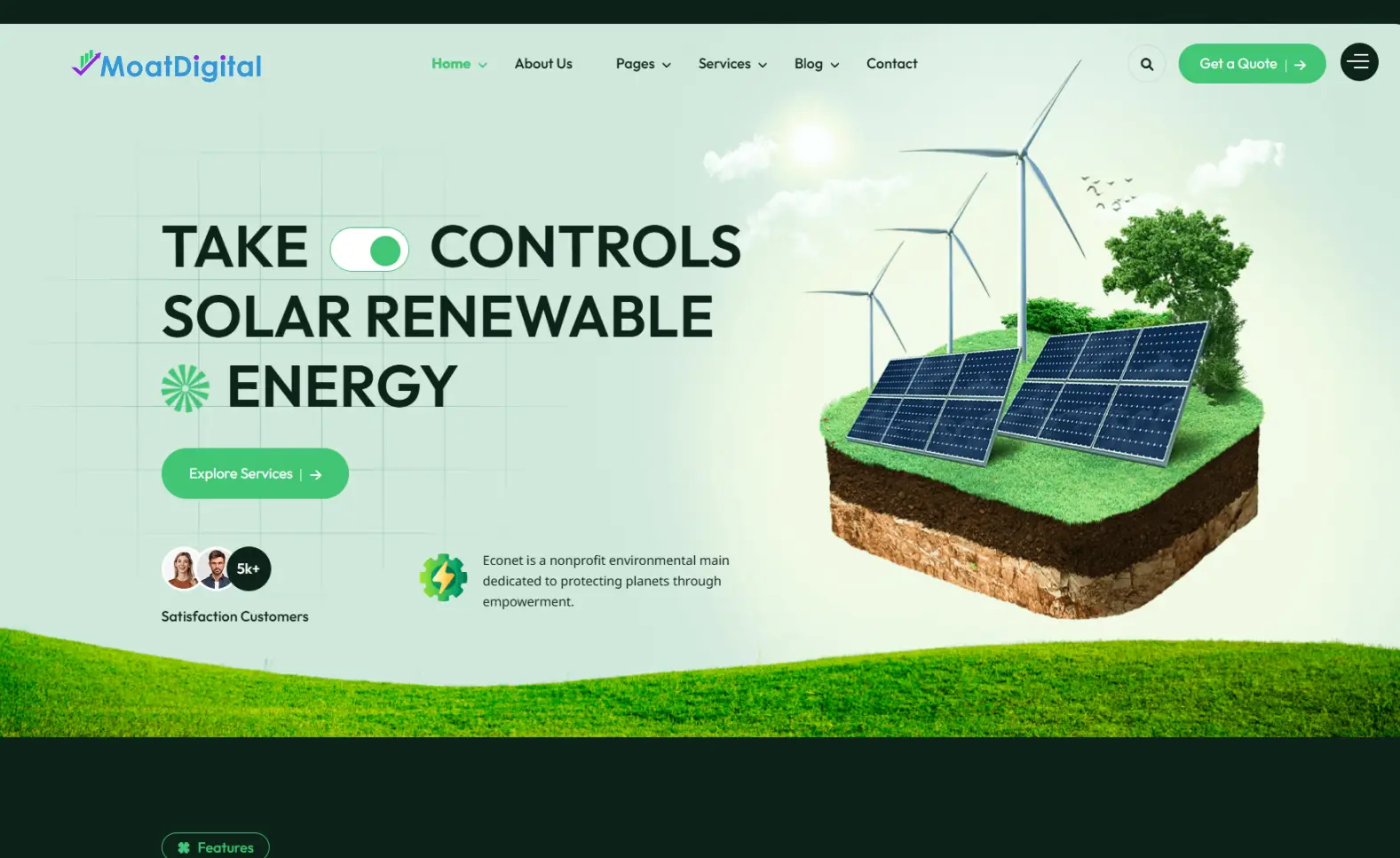 Renewable energy web design Kenya by Moat Digital showing green websites and sustainability web development for clean energy companies in Nairobi