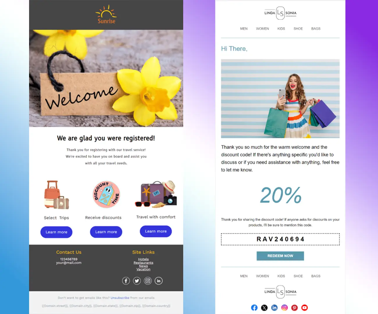 Professional welcome email template design portfolio displaying onboarding email series and welcome campaign designs for Kenya businesses