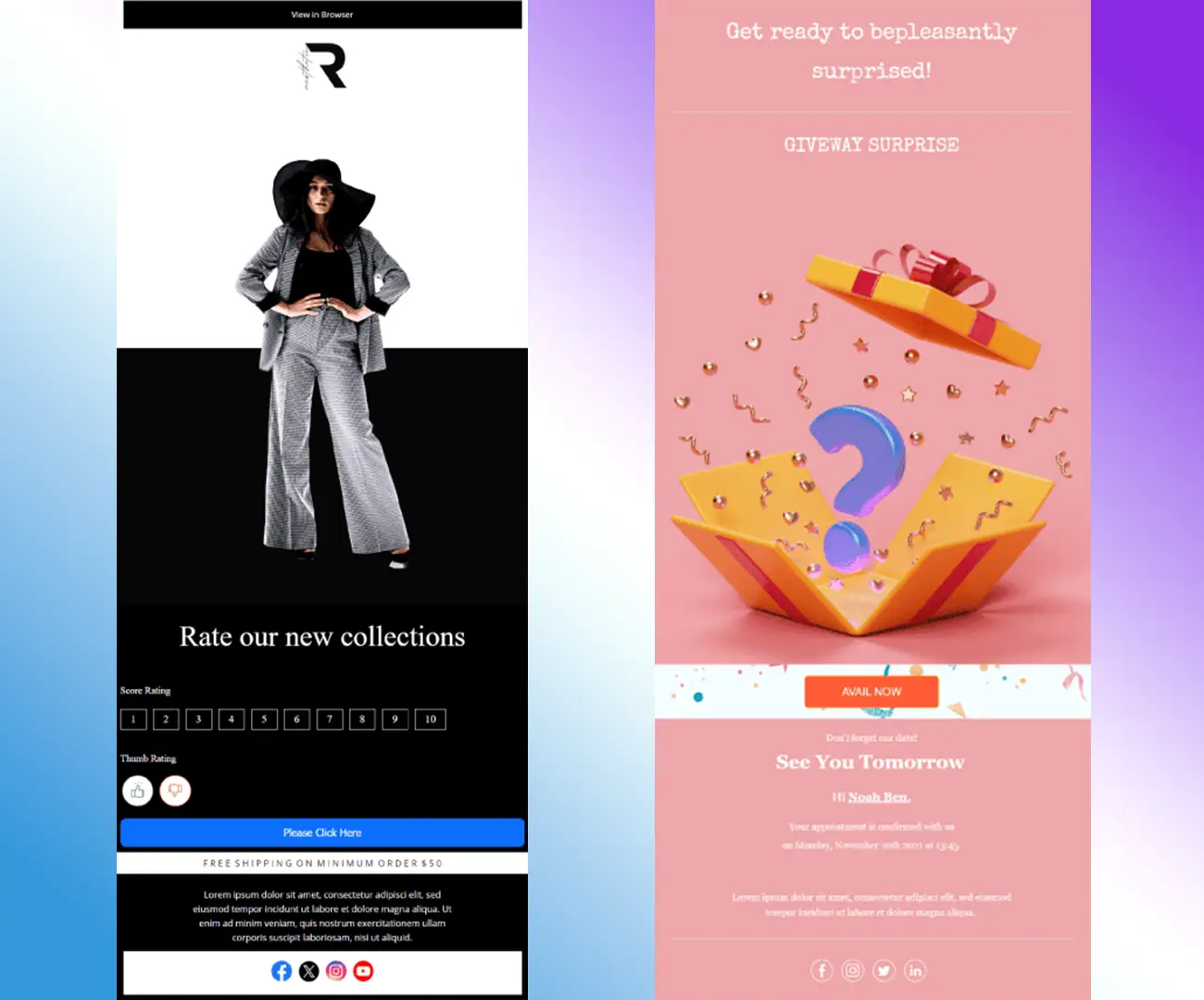 Re-engagement email design examples showing win-back campaign email templates and subscriber recovery designs for Kenyan businesses