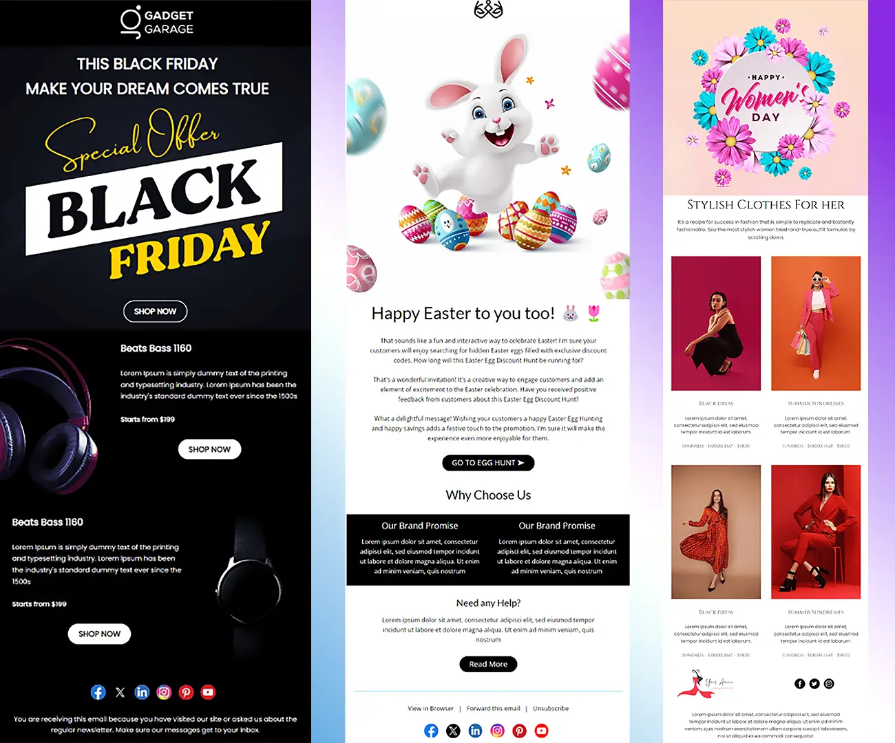 Seasonal email design examples showing holiday campaign email templates and event-based email marketing designs for Kenyan businesses