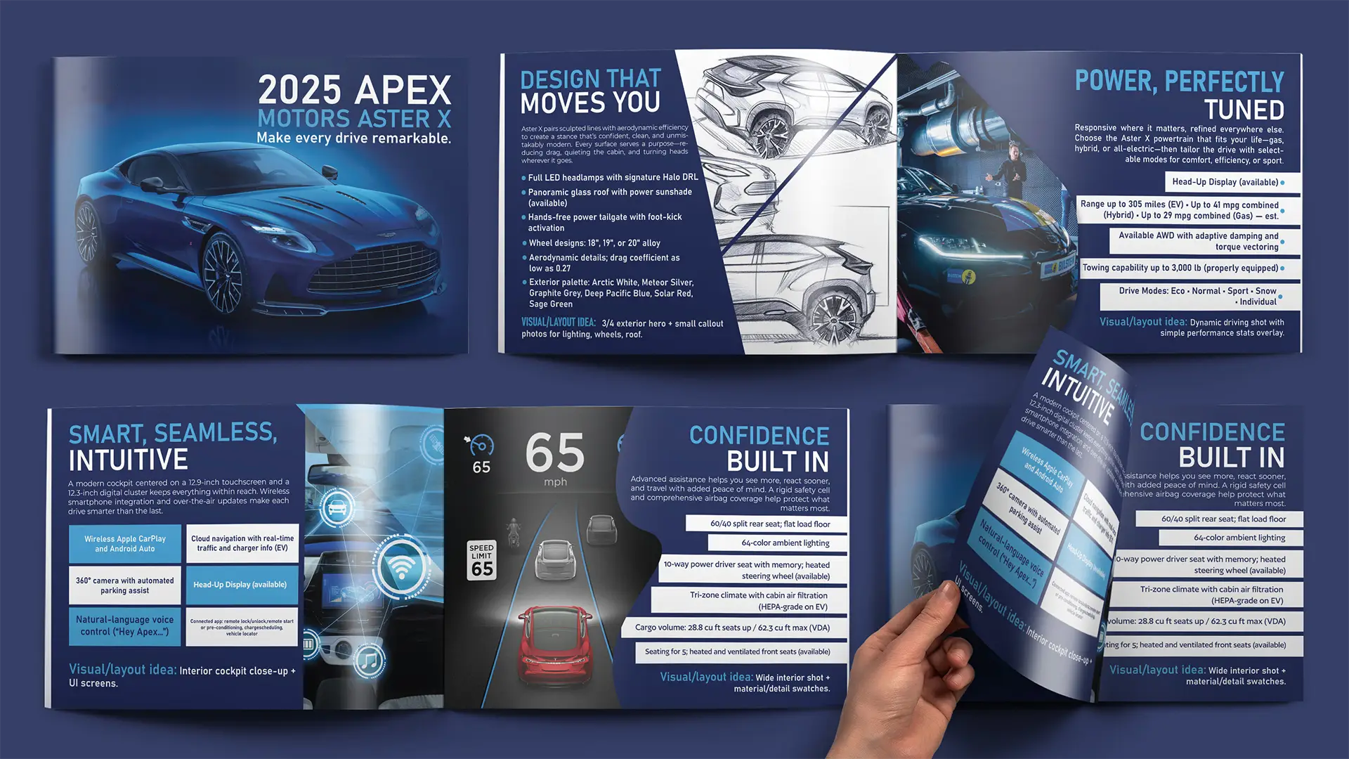 Automotive print design Kenya by Moat Digital for dealerships showing vehicle brochures, showroom posters, business card design, and promotional materials